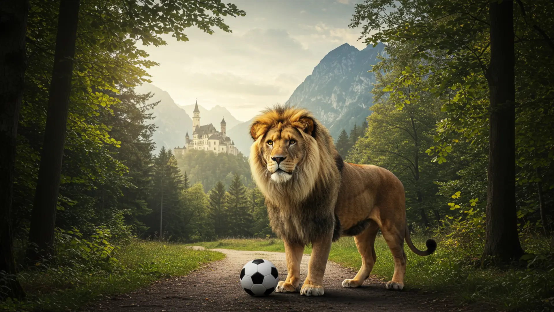 A Majestic Lion Standing on a Path with a Soccer Ball in the Proverbial Game of Content Marketing