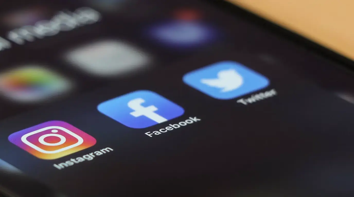 Instagram, Facebook and Twitter iPhone icons in a close up screen shot.